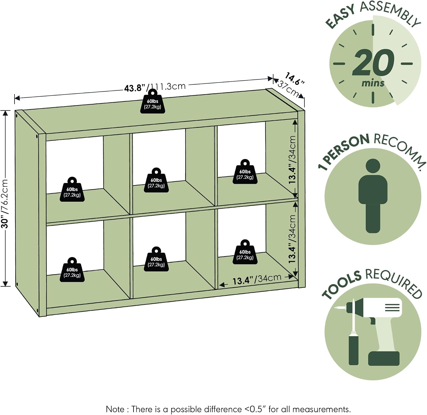 Thumbnail 2 de Furinno Cubicle: Organizer decorativo a forma di cubo, 6 cubi in grigio chiaro