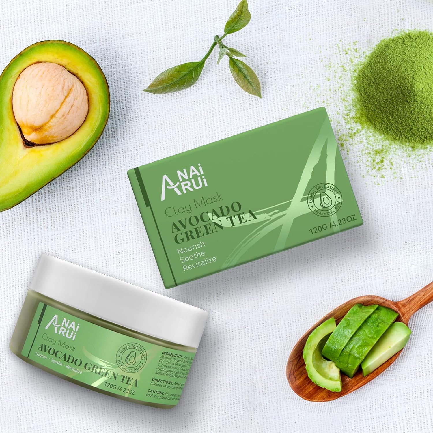 Thumbnail 6 de ANAiRUi Maschera di fango con Avocado e tè verde – Maschera viso idratante e purificante 120g