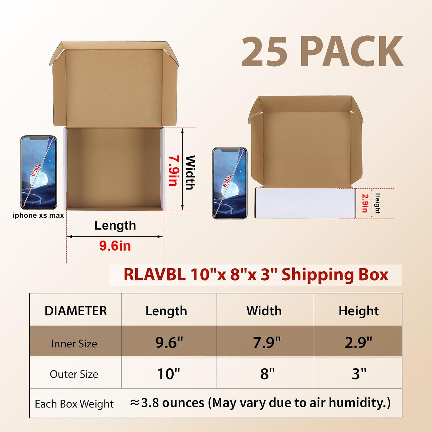 Detalle de Shipping boxes 10 x 8 x 3 in, set of 25