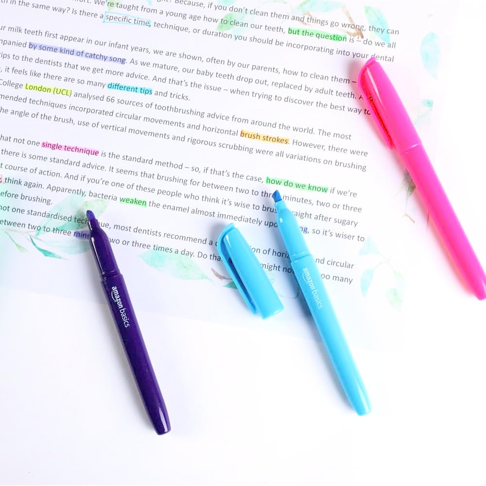 Thumbnail 6 de Amazon Basics – Confezione da 24 Evidenziatori con 6 Colori Fluo Assortiti, Punta a Scalpello Robusta