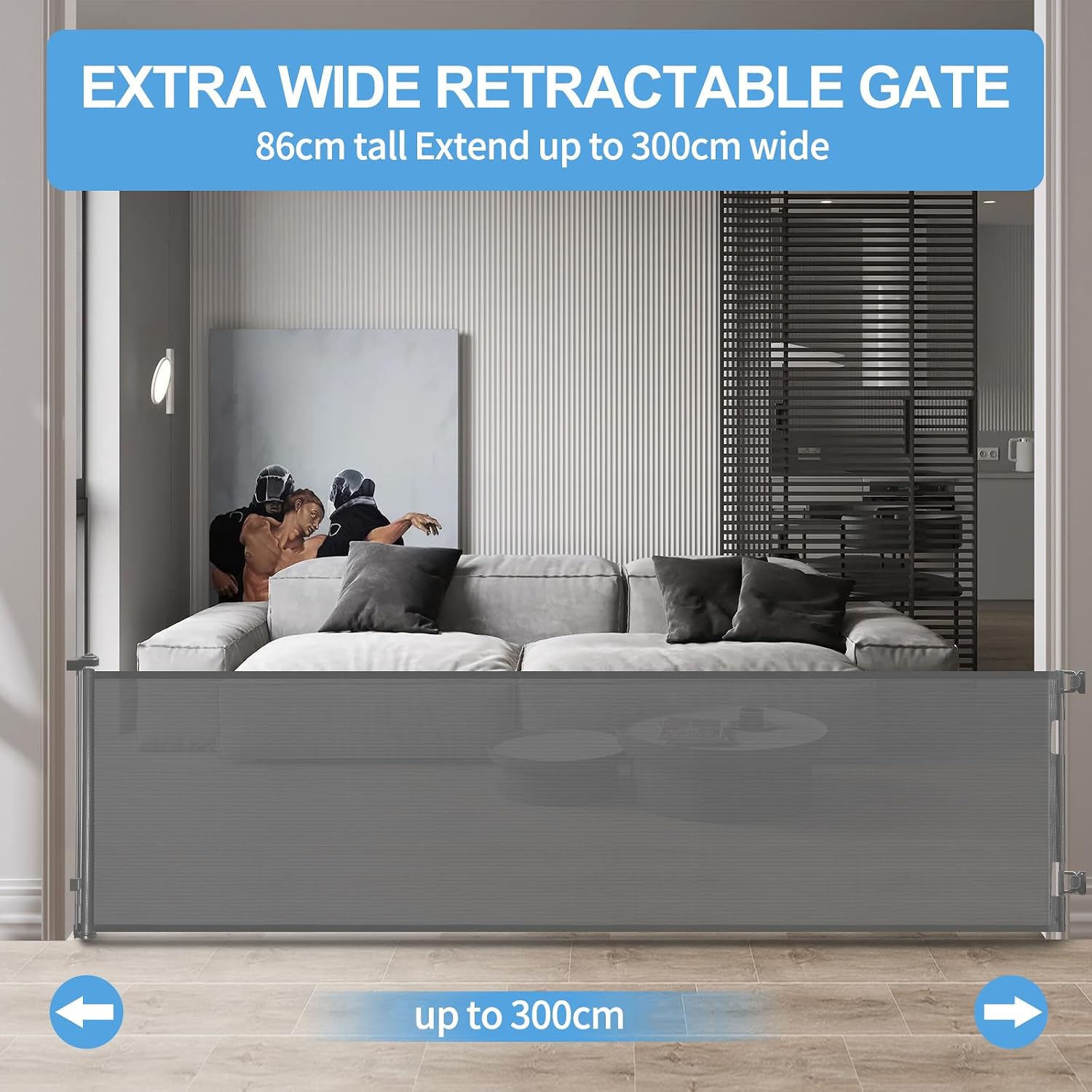 Thumbnail 1 de Retractable Mesh Safety Baby or Dog Gate (86cm tall) – Expands up to 300cm wide, Grey