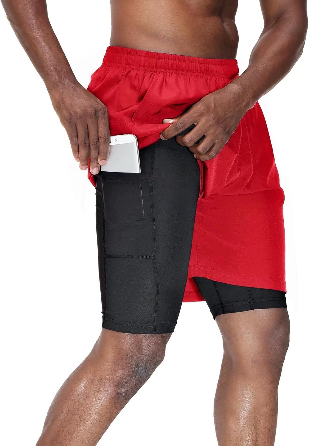 Thumbnail 5 de HMIYA Herren 2 in 1 Shorts – Kompressionsshorts, schnelle Trocknung, mit Reißverschluss-Tasche