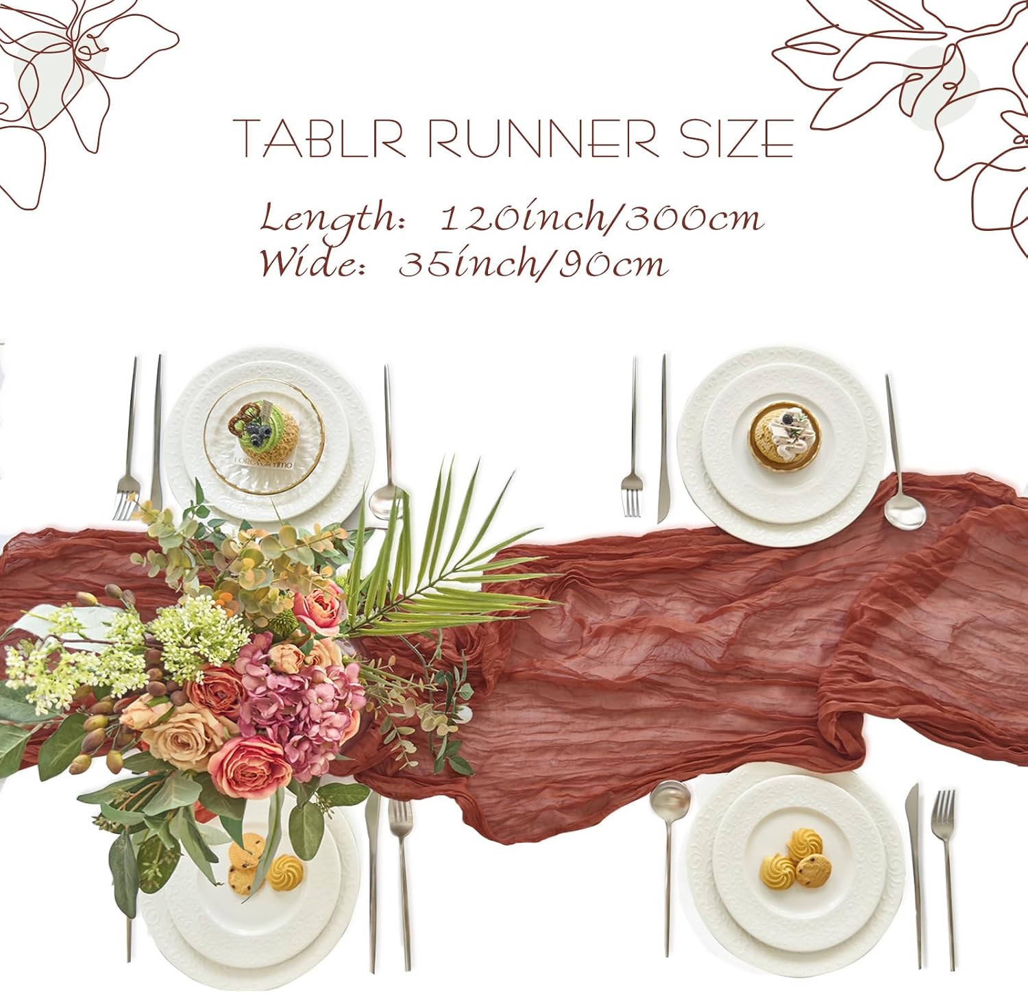Thumbnail 1 de Terracotta Cheesecloth Table Runner, 35 x 120 Inch