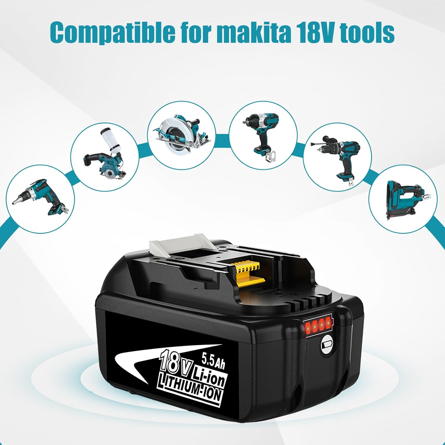 Thumbnail 5 de TOPBATT 2Packs 18V 5.5Ah Batteria BL1860 – Ricambio compatibile per Makita con Indicatore LED