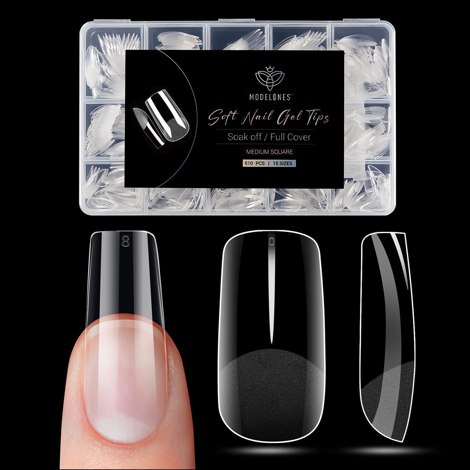 Detalle de Modelones Nageltips 510 Stück – Full Cover Nagelspitzen, Medium Quadrat, PMMA Harz, DIY Gel/Nagelverlängerung