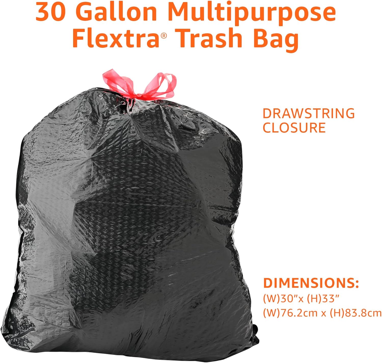 Thumbnail 2 de Amazon Basics 30 Gallon Flextra Strength Multipurpose Drawstring Trash Bags – 50 Count