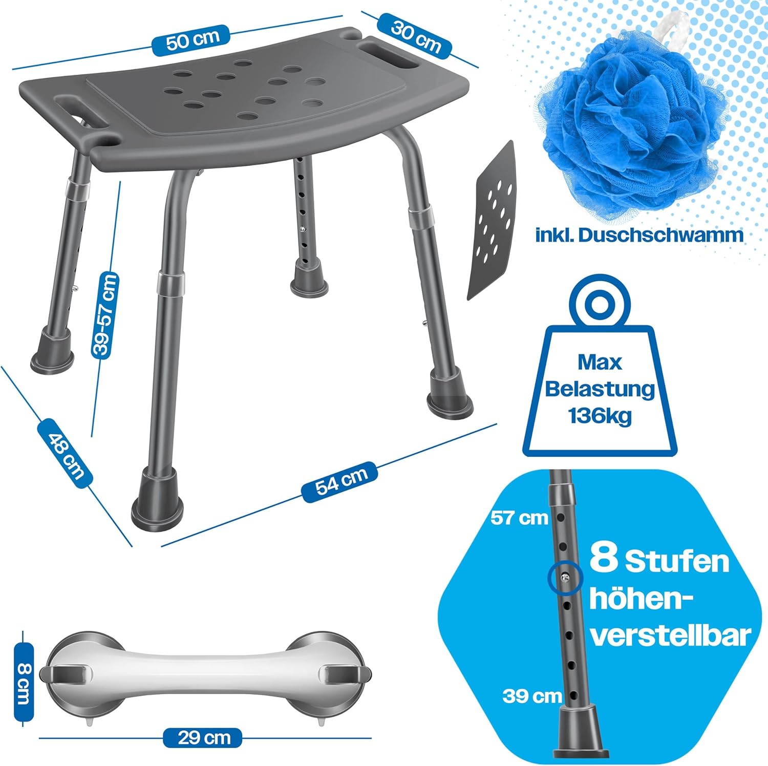 Thumbnail 3 de KESSER® Duschhocker höhenverstellbar – sicherer, leichter Badhocker mit Anti-Rutsch‑Features