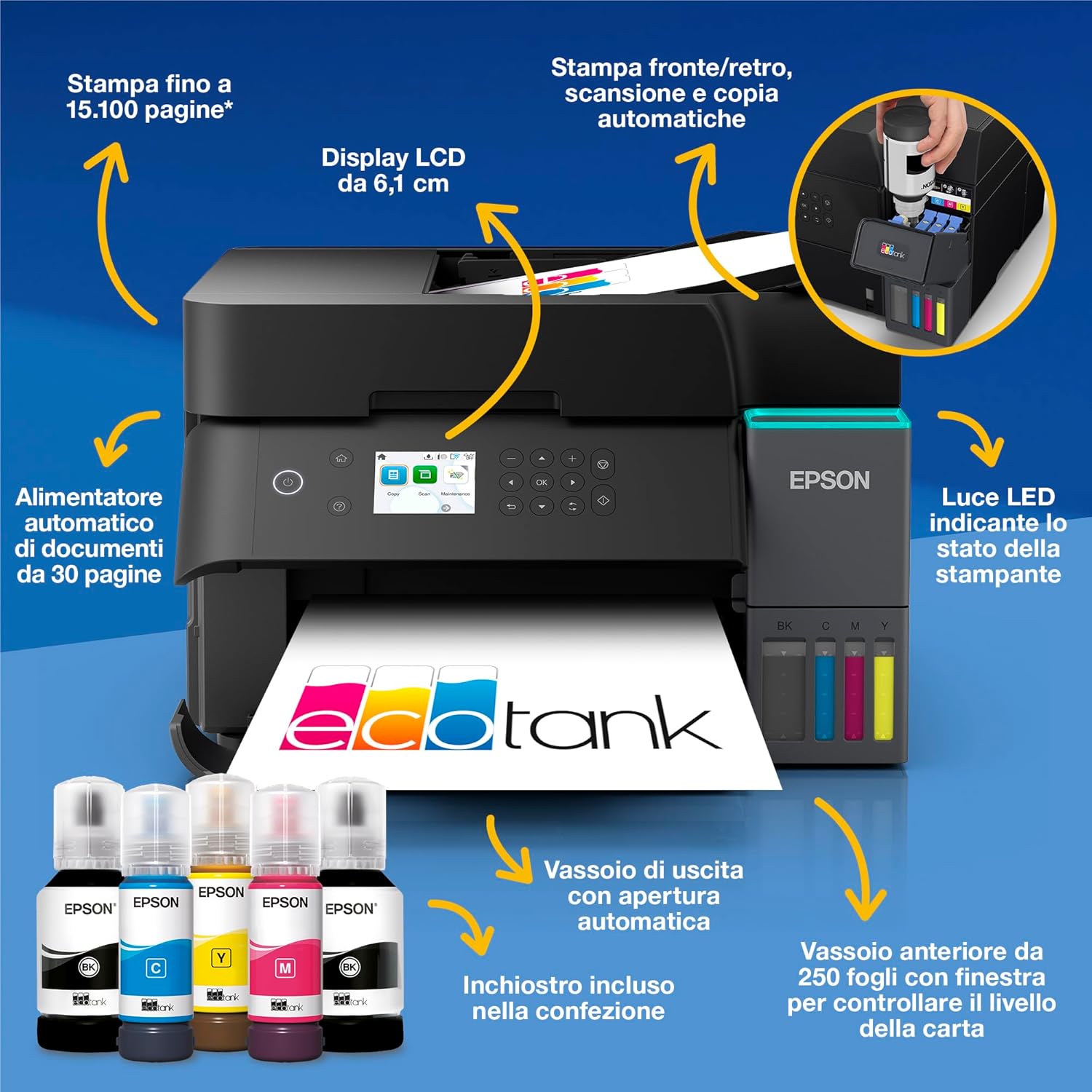 Thumbnail 2 de Epson EcoTank ET-3950 stampante multifunzione con serbatoi d’inchiostro, Wi‑Fi e ADF per A4