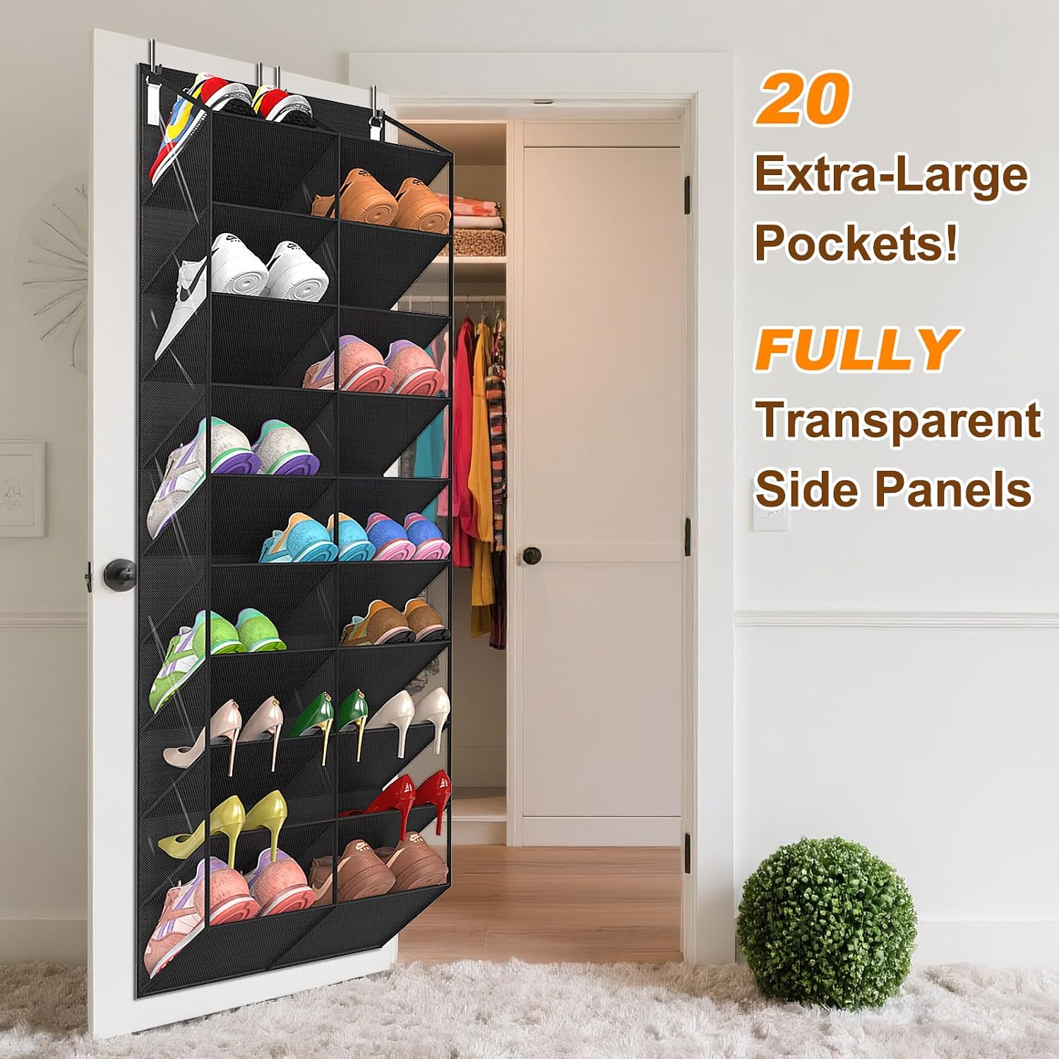 Detalle de UVIAHOMI UVOTDSOB Over-the-Door Shoe Organizer, 10 Tiers, Clear Pockets