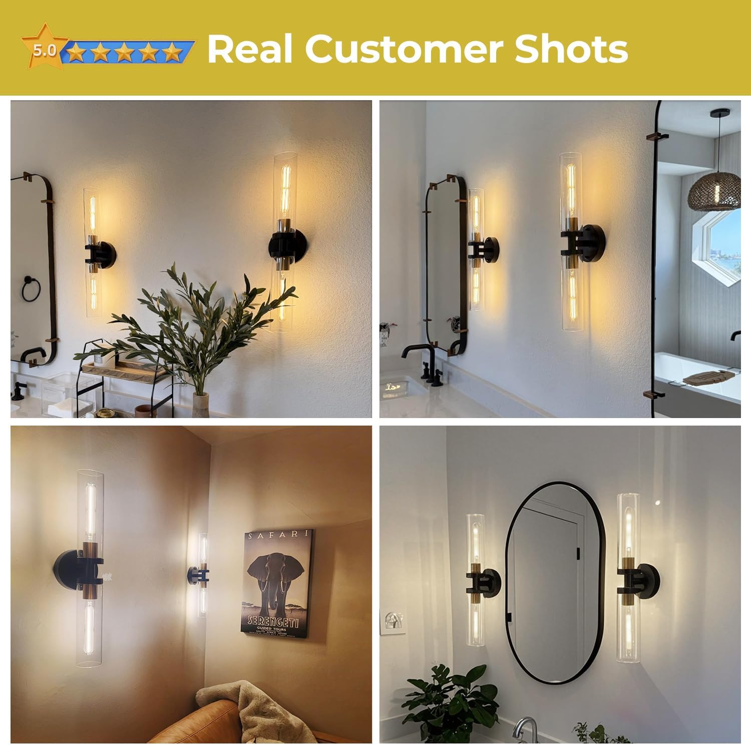 Thumbnail 4 de Indoi Wall Sconces 22" Black Gold Set