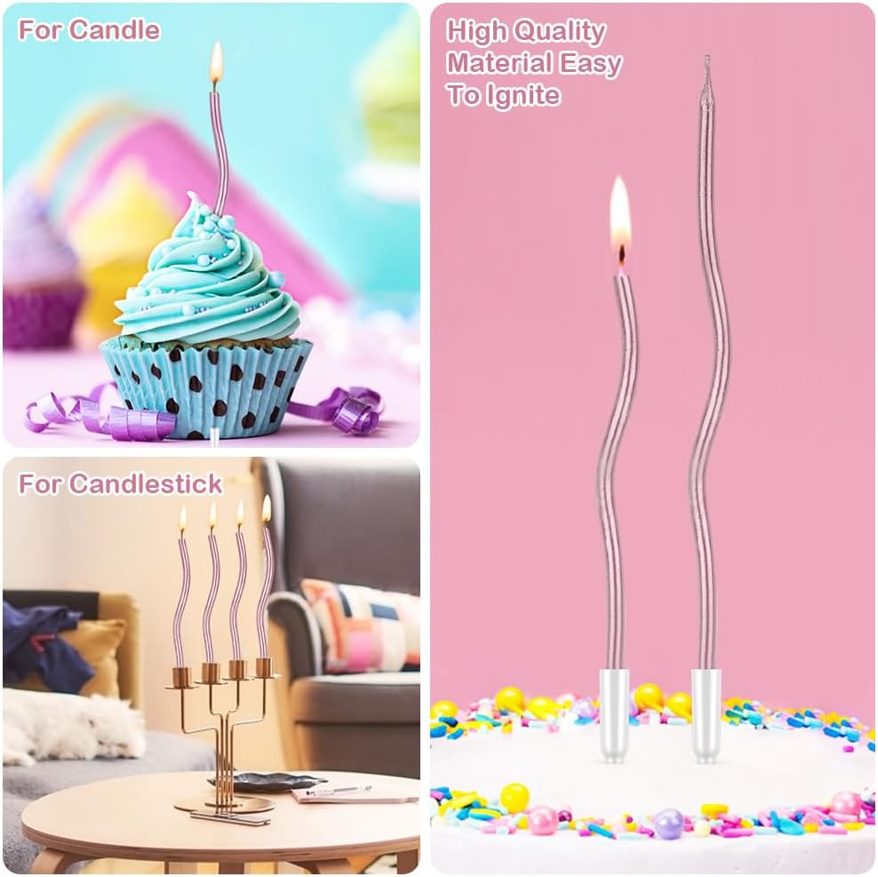 Thumbnail 3 de URAQT 24 pack Twisty Birthday Candles in Holders (Rose Gold) – metallic spiral cupcake-style cake candles