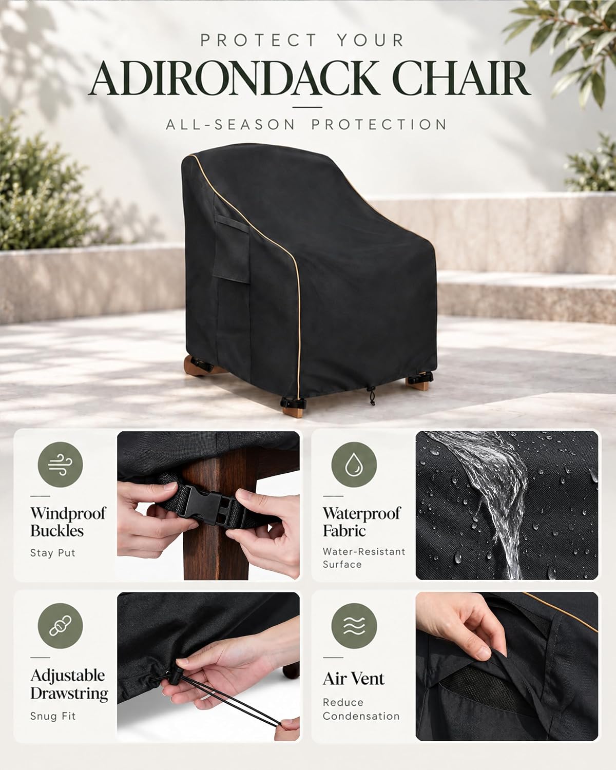 Thumbnail 2 de LSongSKY 2Pack-33"W x 35"D x 36"H Adirondack Chair Covers, Black Oxford, 2-Pack