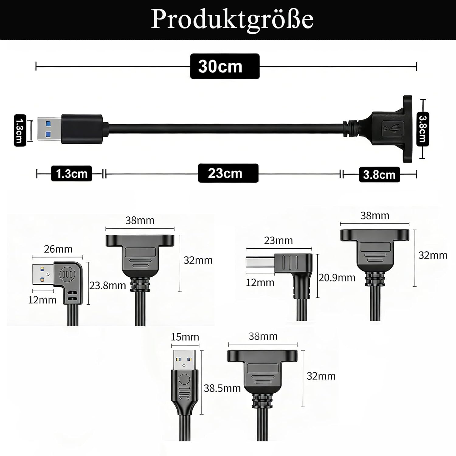 Detalle de MejaRizon USB 3.0 Panel Mount Kabel – USB-A Stecker auf Buchse, Bulkhead, 5 Gbps, inkl. Schraubendreher