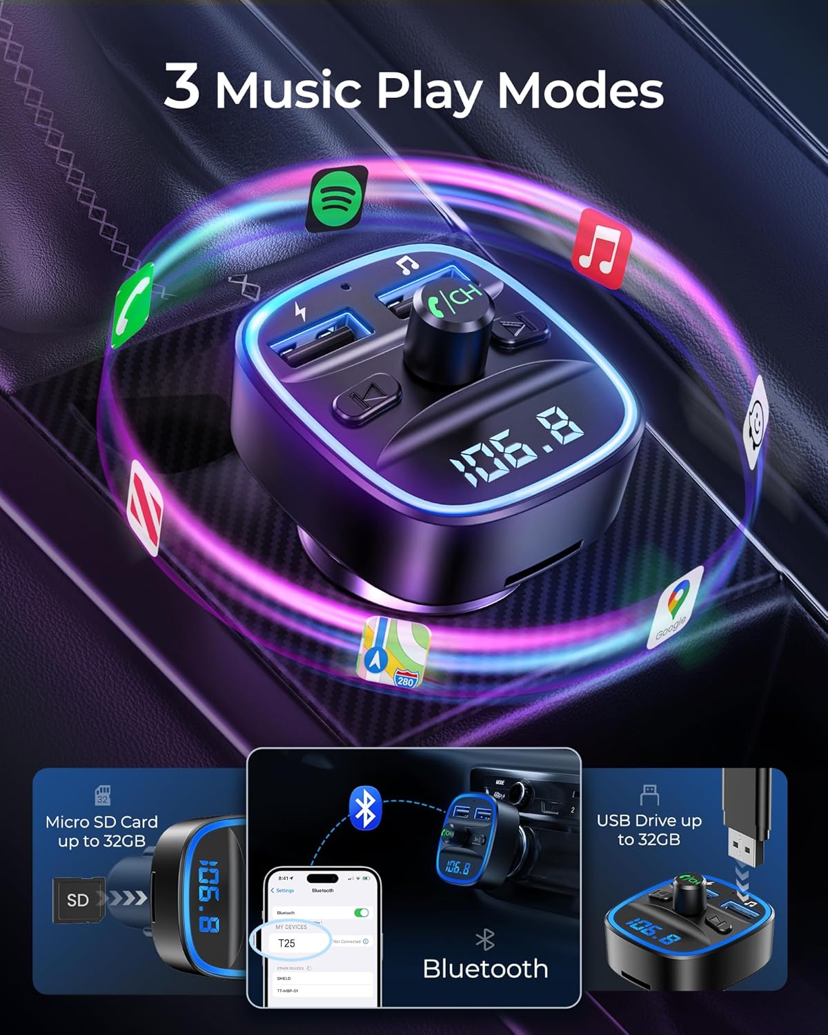 Thumbnail 3 de LENCENT FM Transmitter Bluetooth Car Kit