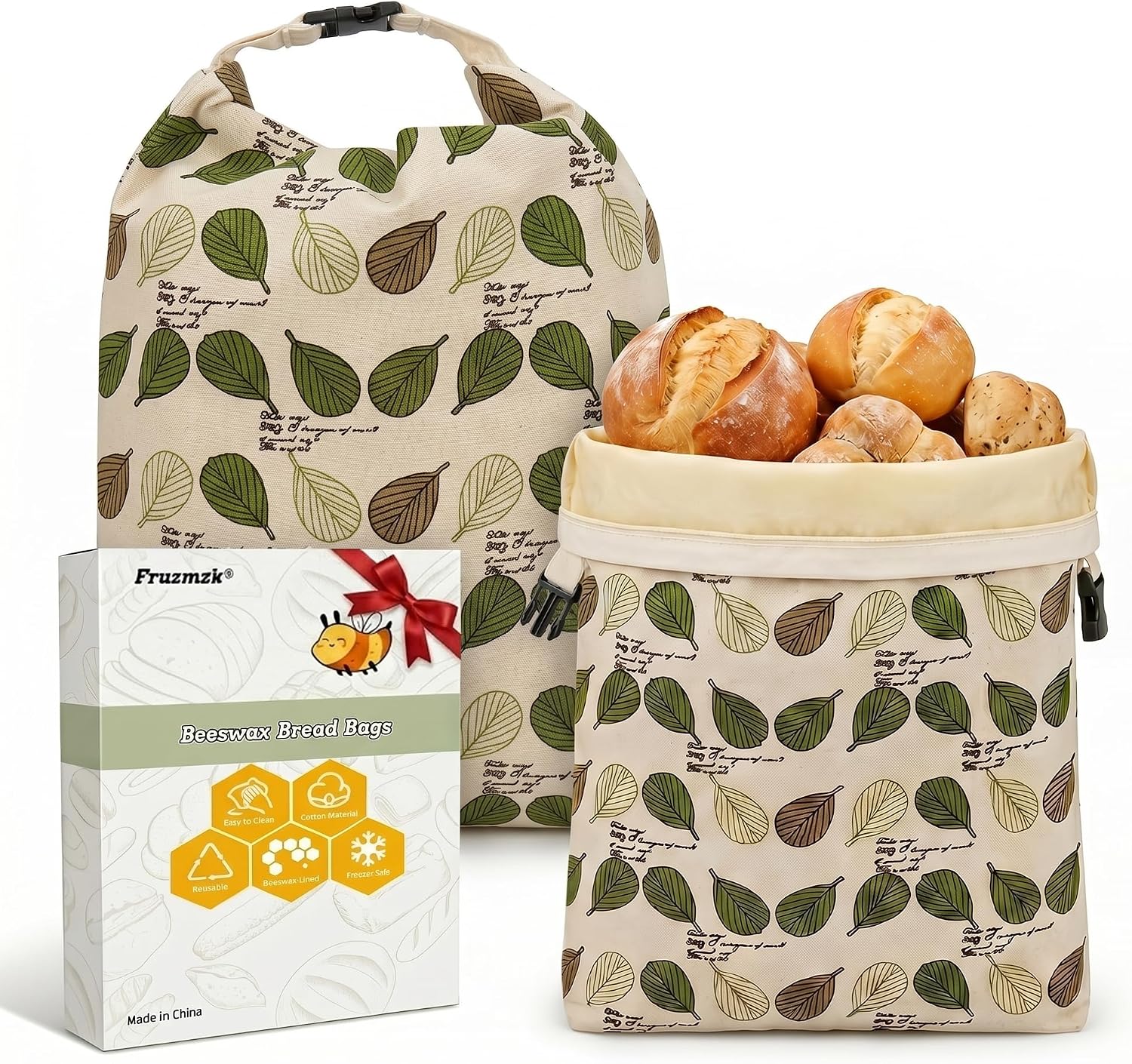 Detalle 2 de Fruzmzk Sacs à Pain Réutilisables en Cire d'Abeille 43 x 33 cm – Lot de 2