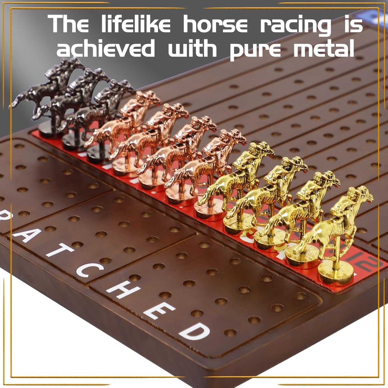 Thumbnail 1 de Jyquorp Metal Horse Race Board Game – Walnut, Thick Solid Wood Racing Set with 11 Metal Horses