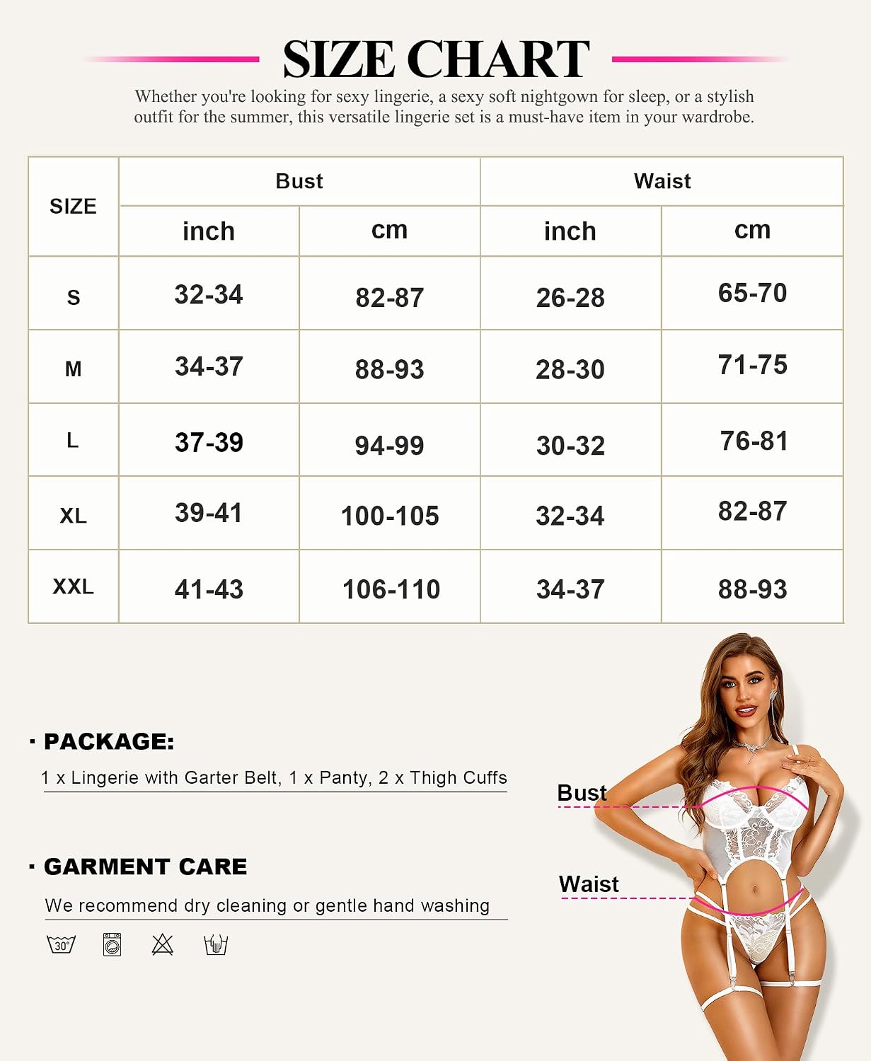 Detalle de RSLOVE Ensemble Lingerie Sexy Femme – Body Dentelle, Nuisette Babydoll avec Porte-Jarretelles