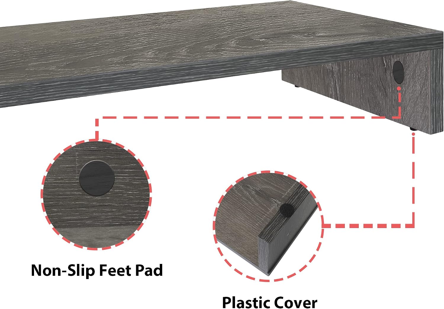 Thumbnail 5 de Bestier 15.7-Inch Wood Monitor Riser, Grey Desk Shelf, 10 kg Capacity