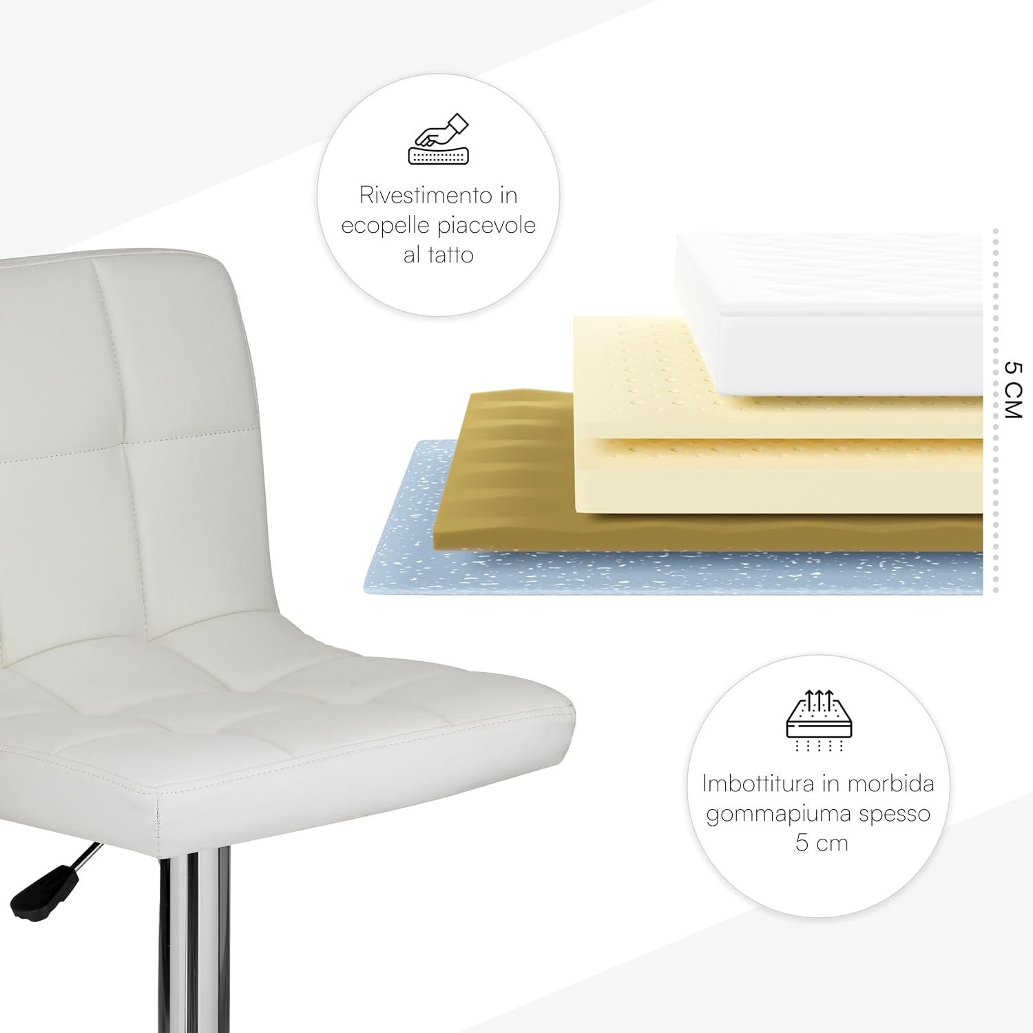 Thumbnail 5 de Baroni Home Sgabello Imbottito 62,5–82,5 cm