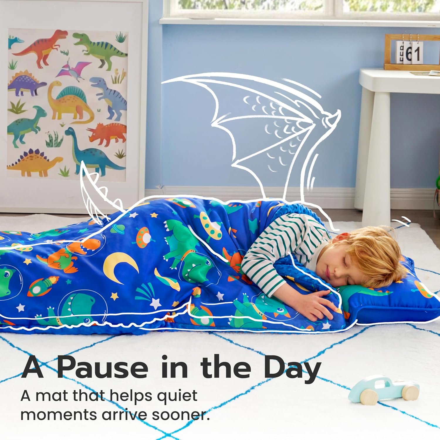 Detalle 2 de JOIEDOMI Toddler Nap Mat, 55" x 30", with Removable Pillow & Blanket