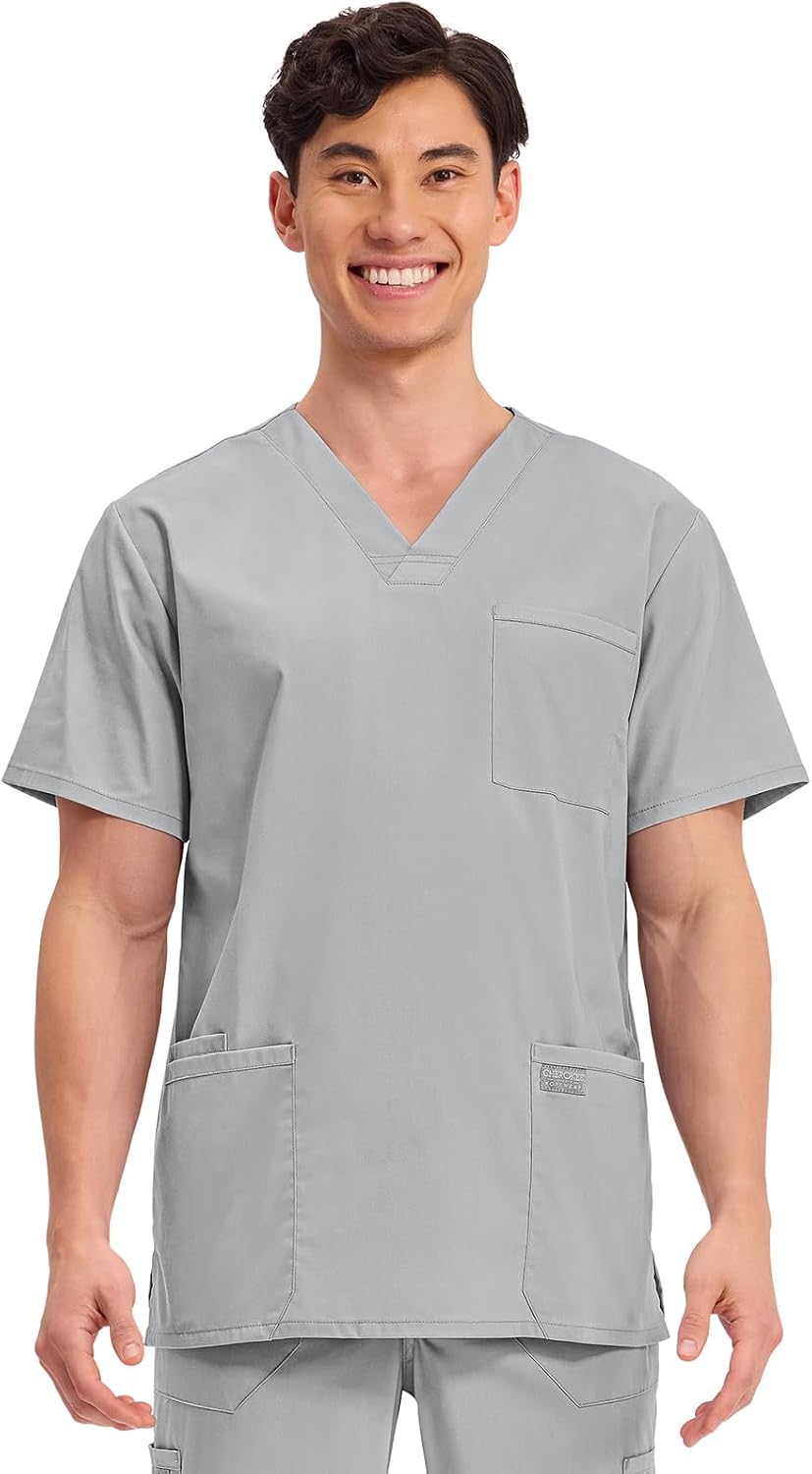 Detalle de Cherokee WW695 Men's V-Neck Scrub Top, 4 Pockets, Two-Way Stretch