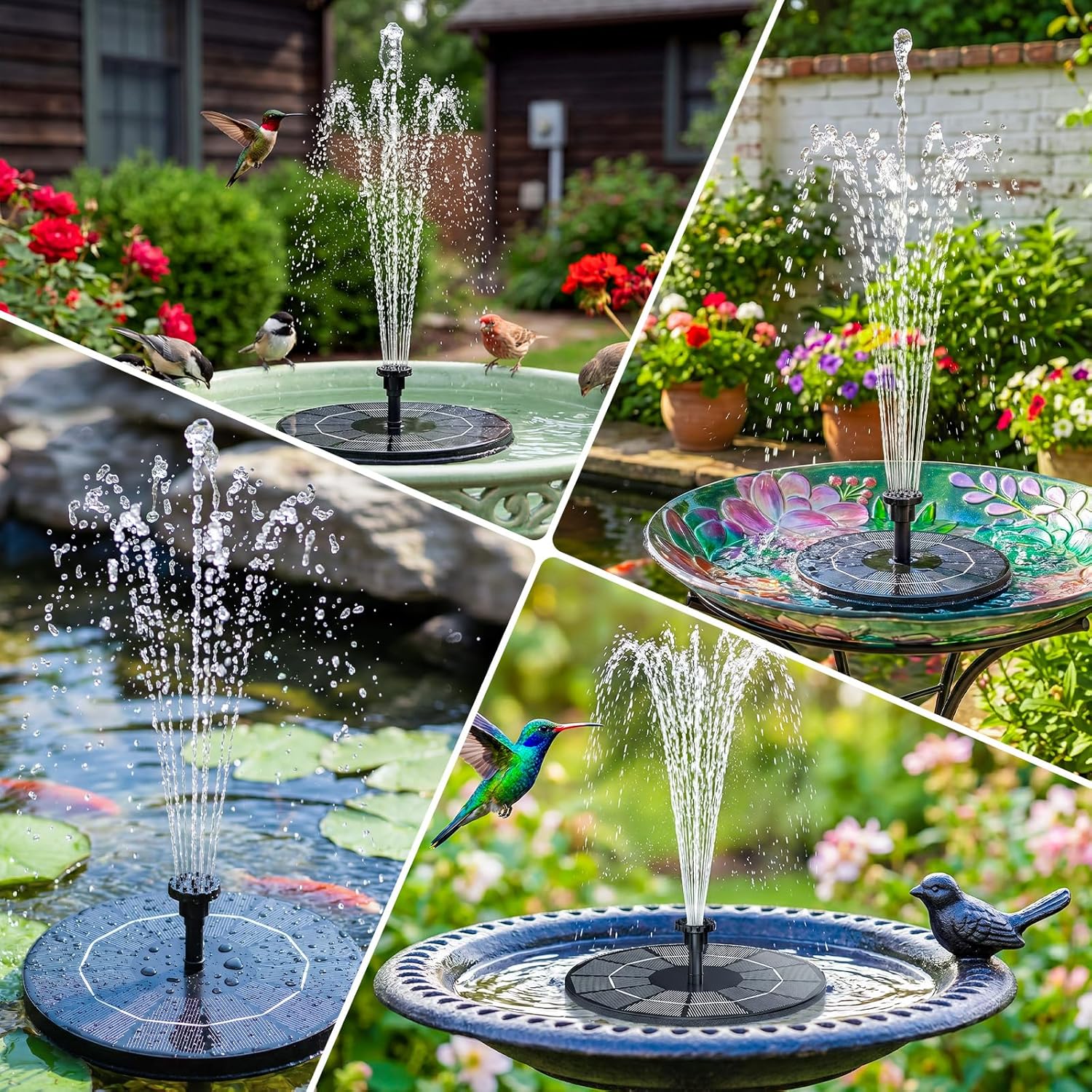 Detalle de AISITIN Solar Fountain 3.5W Circle Solar Water Pump with Built-in Battery and 10 Spray Nozzles