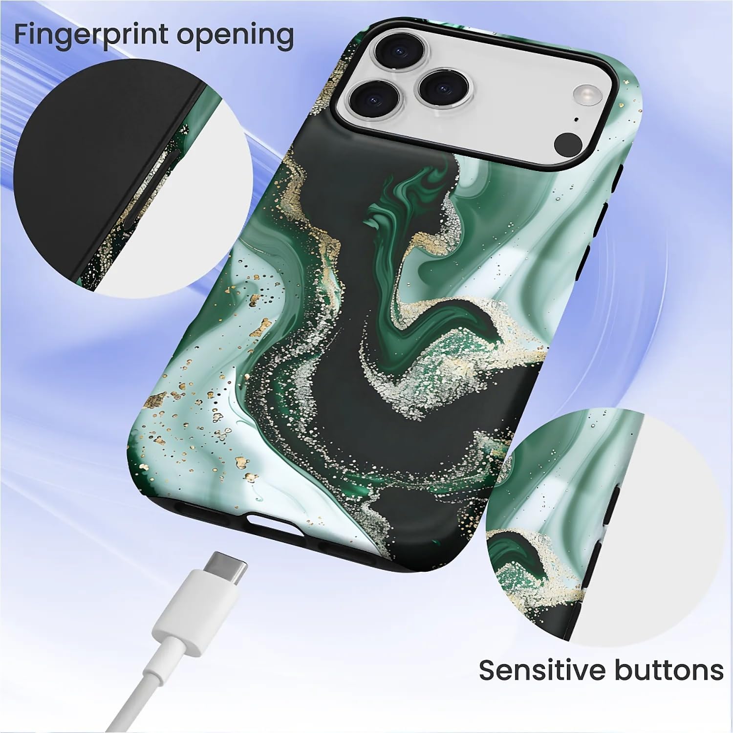 Thumbnail 3 de artslion 2-in-1 Hülle für iPhone 17 Pro (6,7 Zoll) – grüner Marmor, 360° Stoßschutz