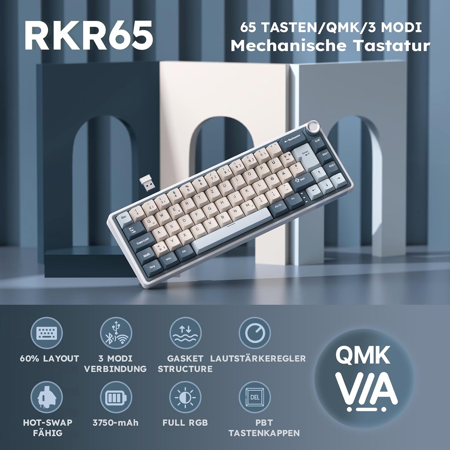 Detalle 2 de RK ROYAL KLUDGE R65 mechanische Tastatur 60% QWERTZ ⌨