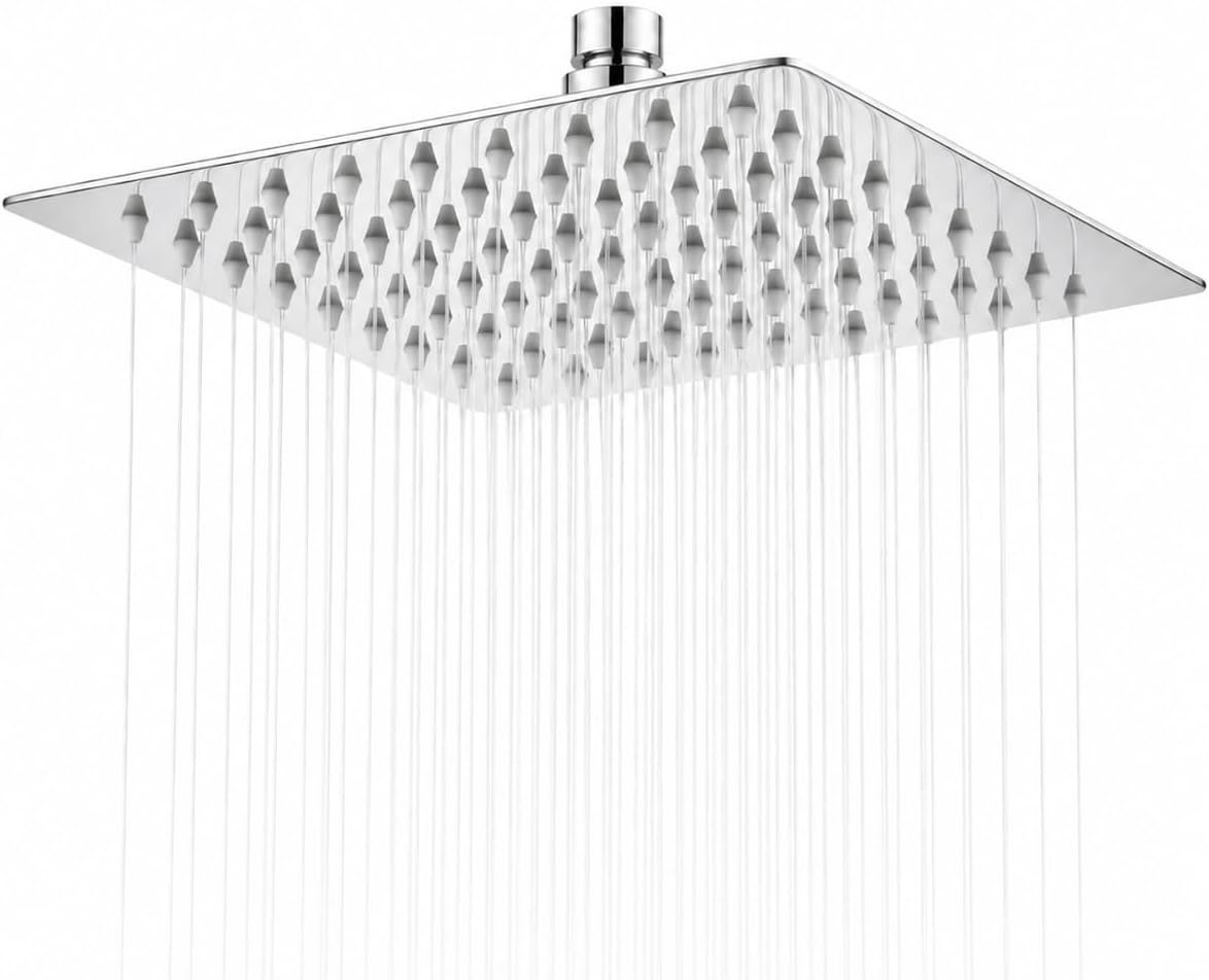 Thumbnail 6 de SIEYESCITY 8 Inch Large Square Rainfall Shower Head – Stainless Steel, Adjustable Overhead Waterfall, 100 Silicone Jets