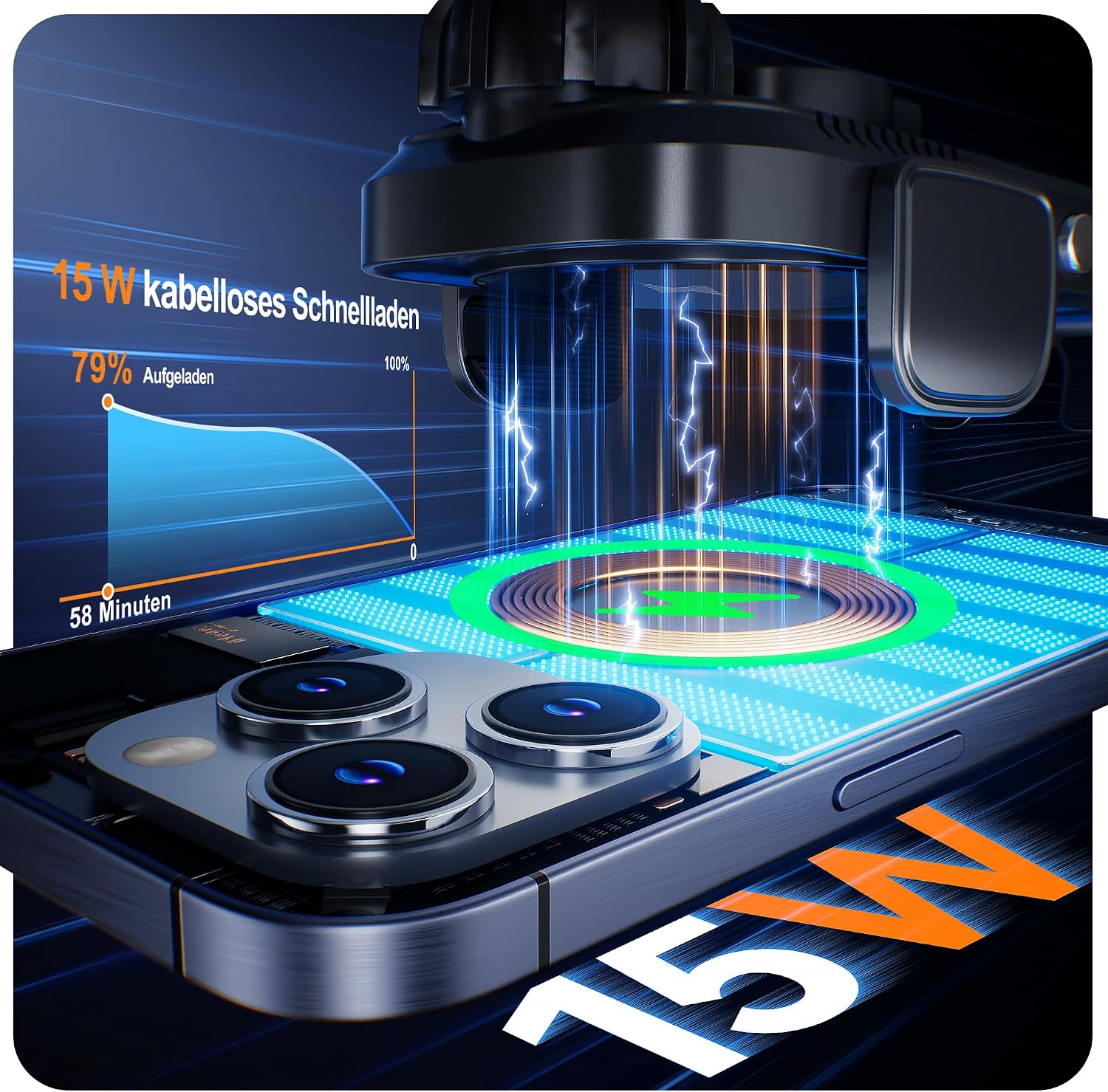 Thumbnail 5 de Auckly Handyhalterung Auto mit Ladefunktion – Qi Wireless Charger mit 15W Schnellladen (Smart Sense, Schwarz)