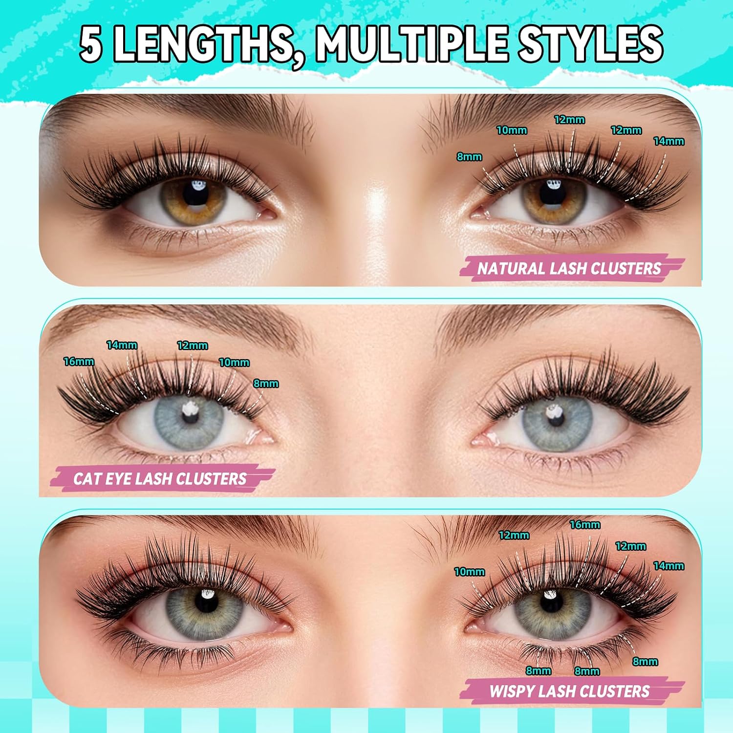 Thumbnail 3 de AMZGIRL LASH Midnight Wispy Lash Clusters Kit (D Curl-Mix 8-16mm) – 144 DIY Clusters + Bond & Seal, Remover & Applicator
