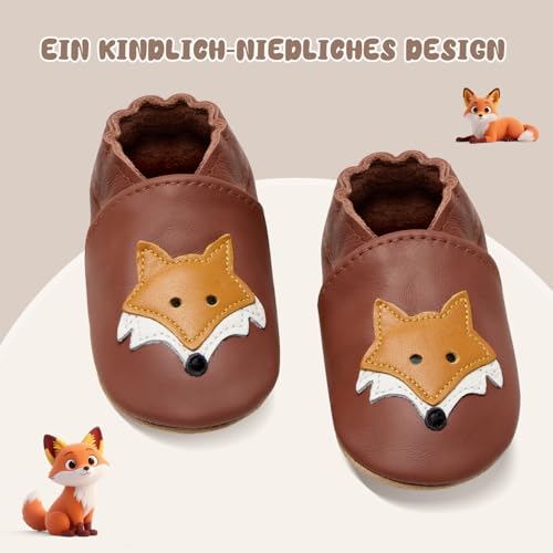 Detalle 2 de IceUnicorn Chausson Bébé en Cuir Souple – Brun Renarde, 12-18 mois