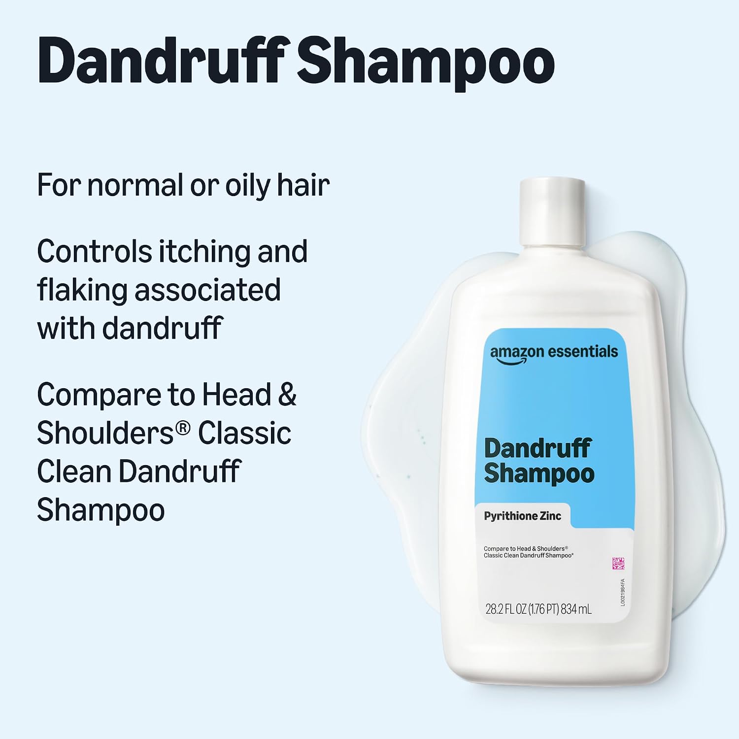 Detalle de Amazon Basics Anti-Dandruff Shampoo for Itchy Scalp, Normal to Oily Hair (28.2 oz, 4-Pack)