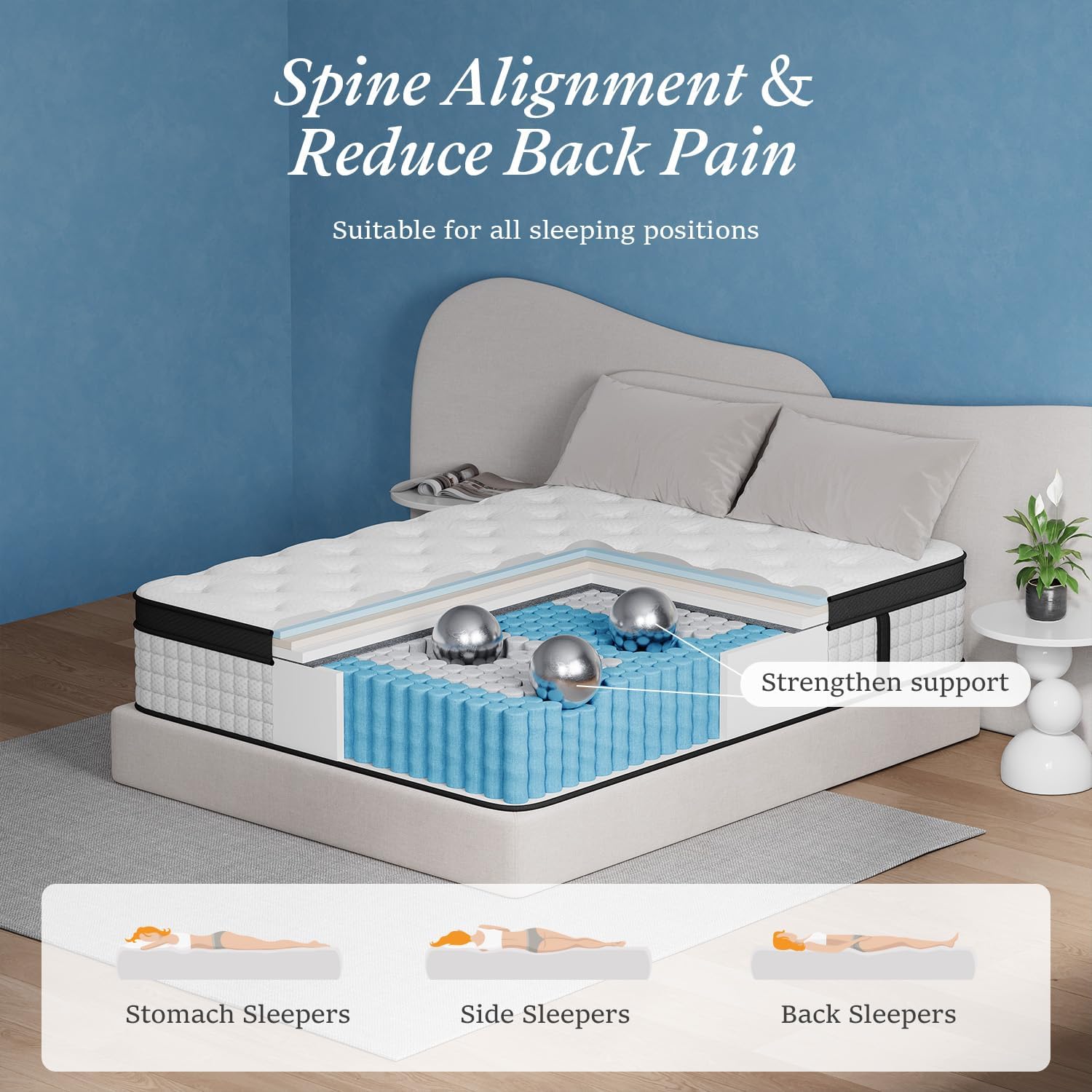 Thumbnail 5 de Kingsize Mattress 5ft 25cm Memory Foam & Pocketed Spring Hybrid Mattress – Medium Firm, 7-Zone Support, 650lbs Capacity