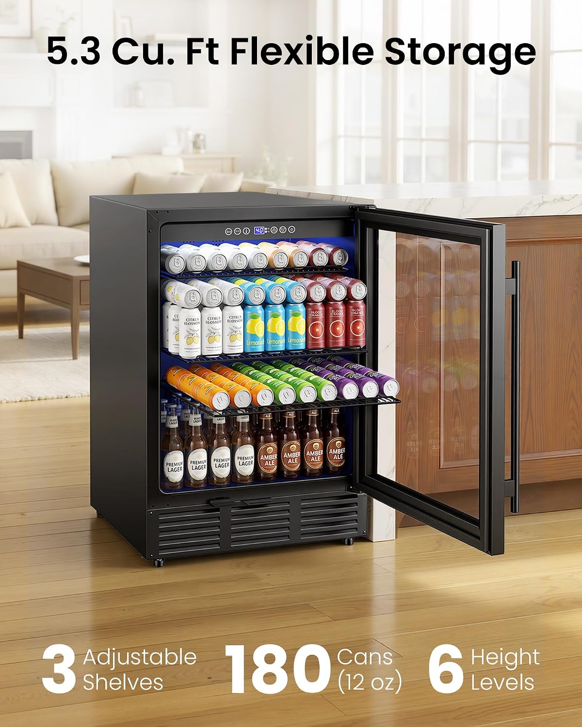 Detalle de ICEVIVAL BRU-04 24-Inch Beverage Refrigerator, 180-Can, Glass Door
