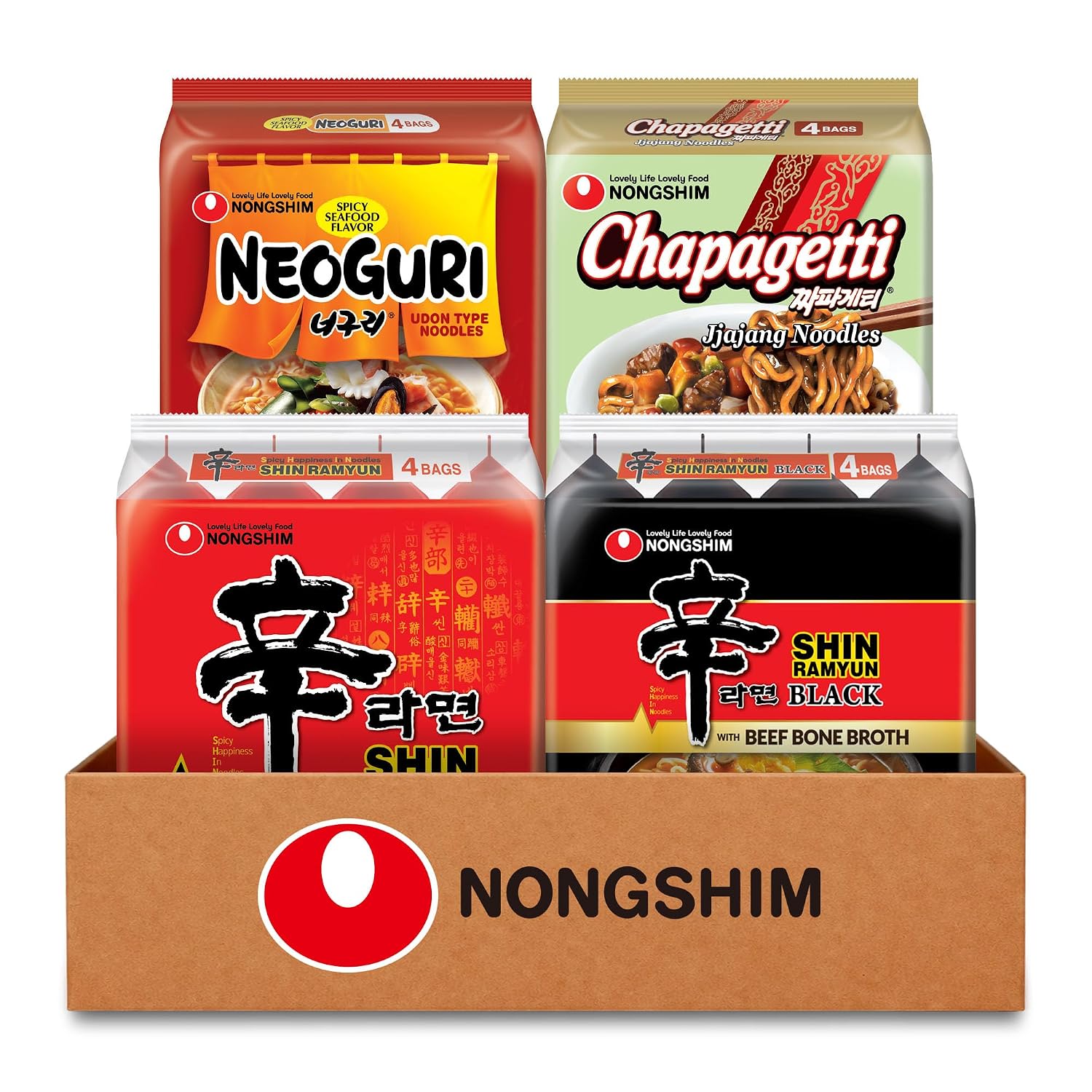 Detalle de Nongshim Korean Ramen Variety Pack, 16 Pack with Shin Ramyun, Neoguri & Chapagetti