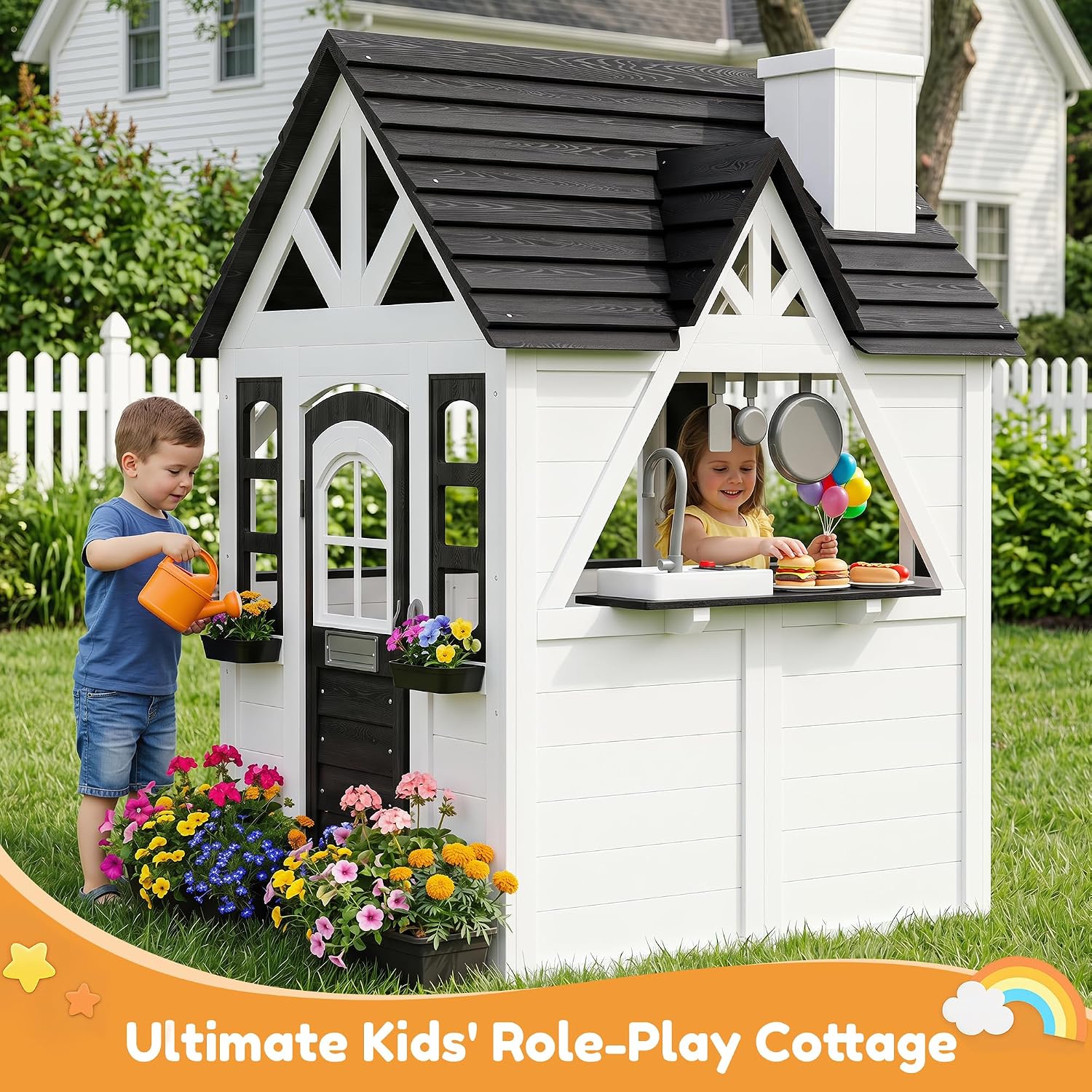 Detalle de Aoxun Kids Wooden Playhouse