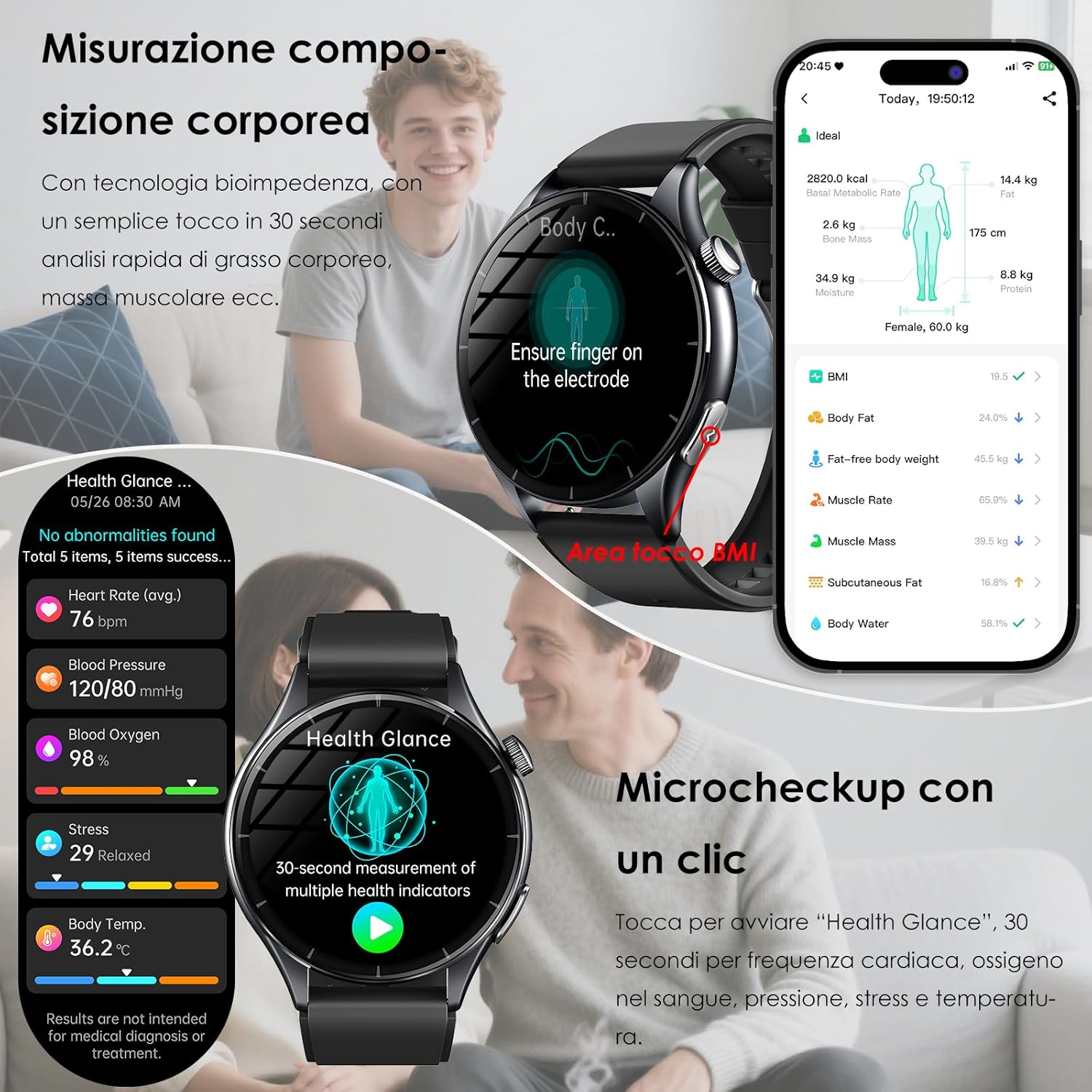 Detalle de Smartwatch uomo 2026 con ECG e monitoraggio avanzato: display AMOLED da 1,56" e funzioni SOS