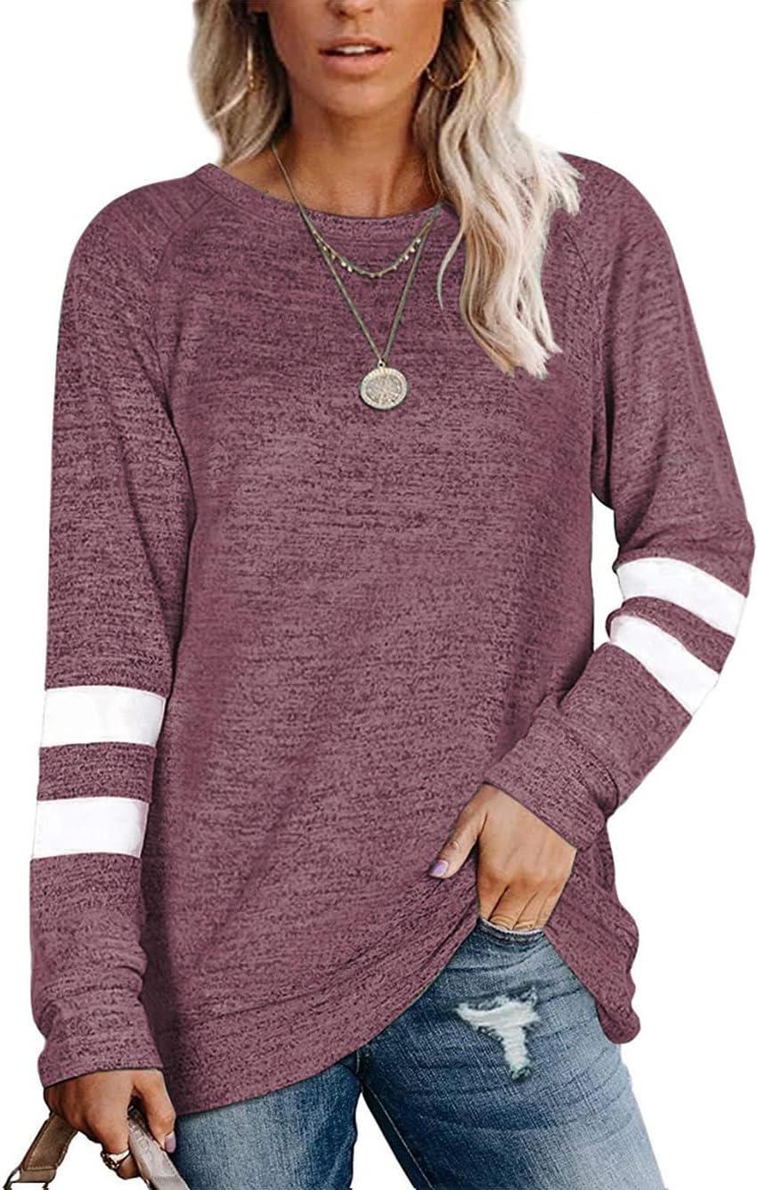 Thumbnail 5 de Famulily Women Comfy Striped Colour Block Soft Long Sleeve Tunics Tops