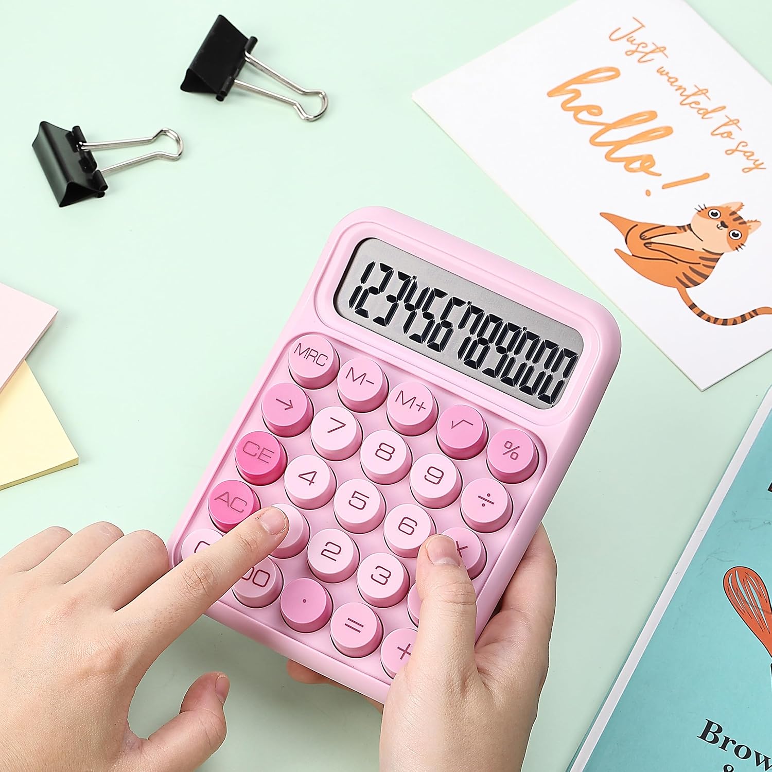 Thumbnail 6 de Mr. Pen Mechanical Switch Calculator (12-Digit LCD) in Pink with Big Buttons
