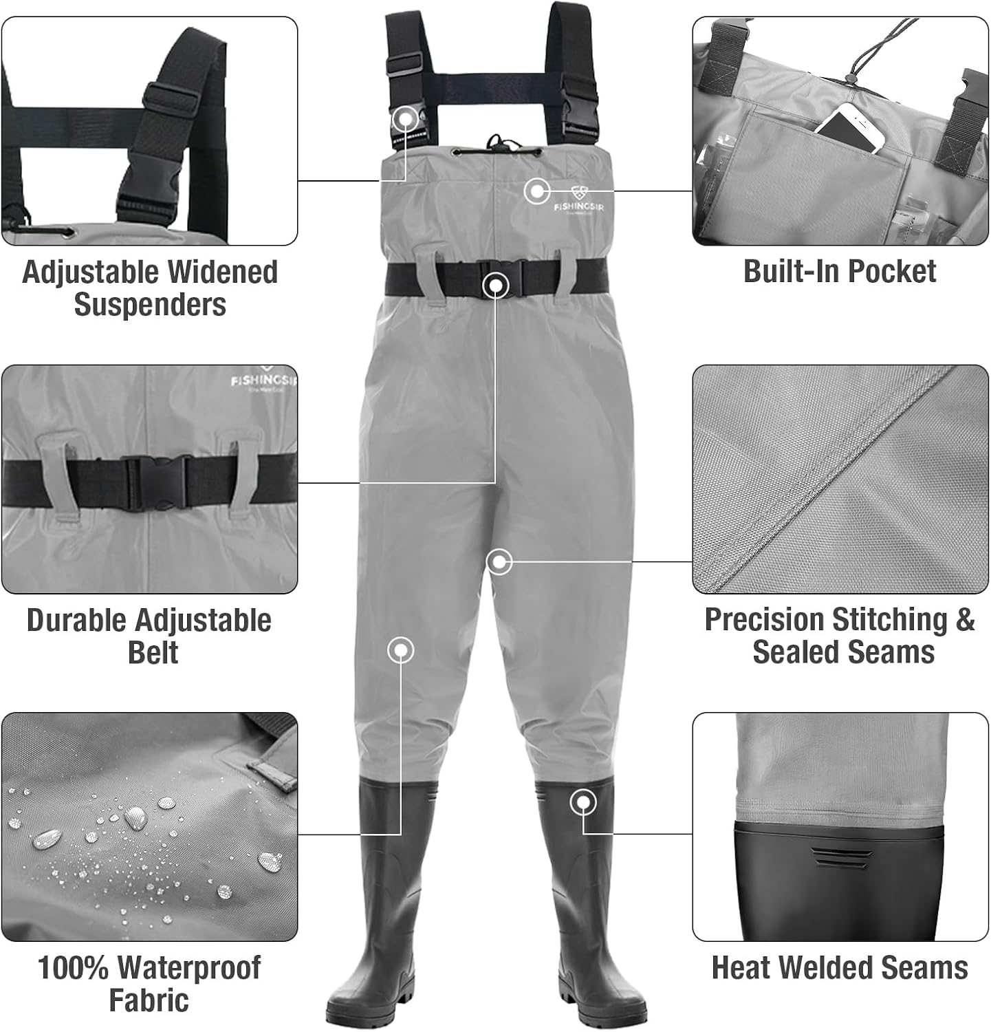 Detalle de FISHINGSIR Fishing Waders for Men: 2-Ply Nylon/PVC Bootfoot Waders