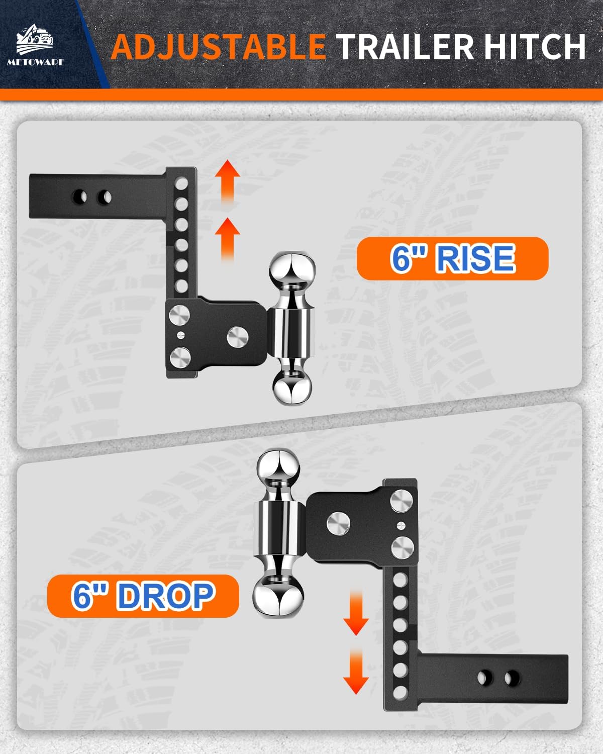 Detalle de METOWARE Adjustable Trailer Hitch with Dual Ball and 6-Inch Drop/Rise for 2-Inch Receivers
