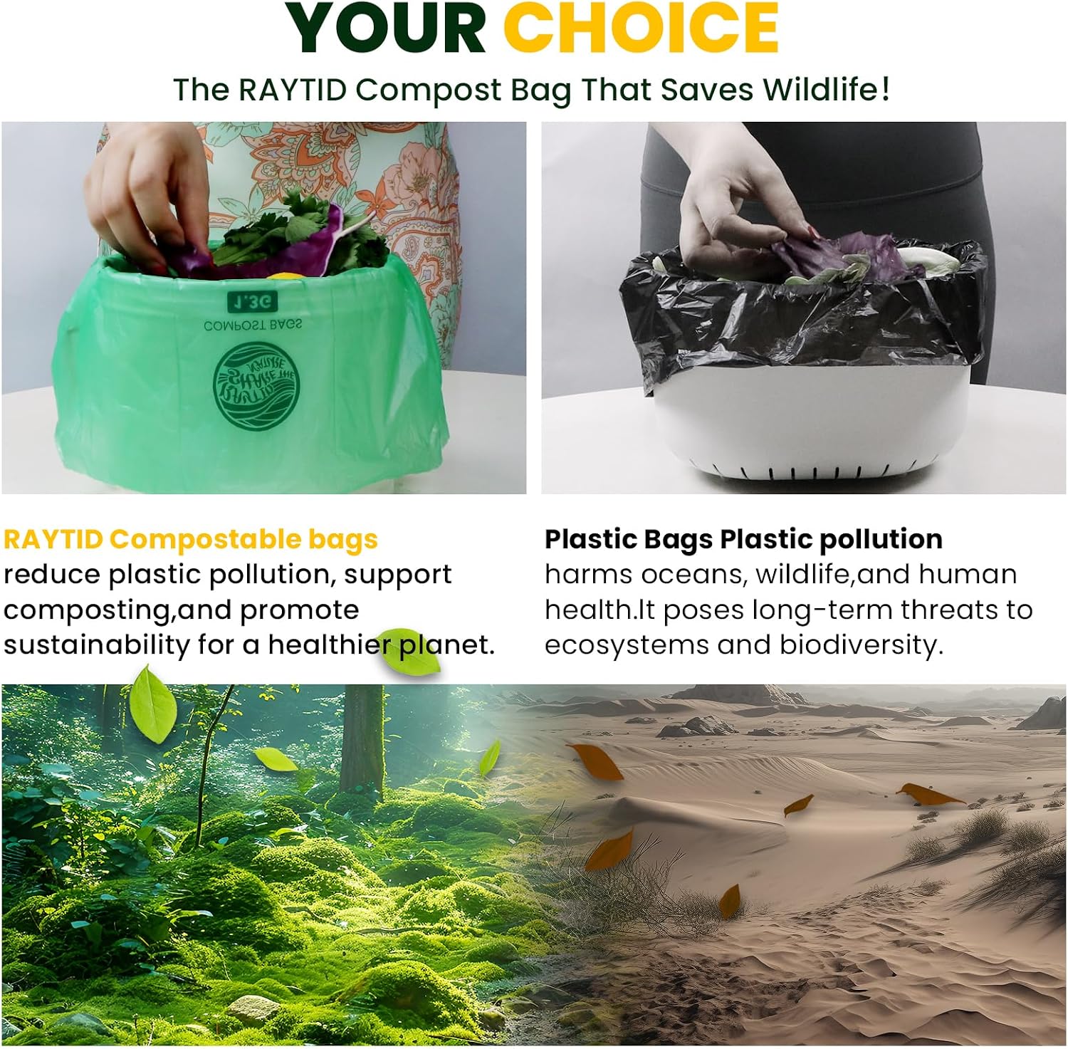 Thumbnail 4 de Compost Bags 1.3 Gallon, 100 Count — Compostable Small Trash Bags for Kitchen Countertop Bins