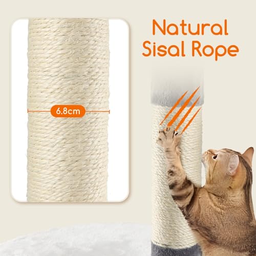 Detalle 2 de Nobleza Rascador para Gatos (Altura 118,5 cm) — Árbol Estable con 3 plataformas, cueva, pompón y peluche