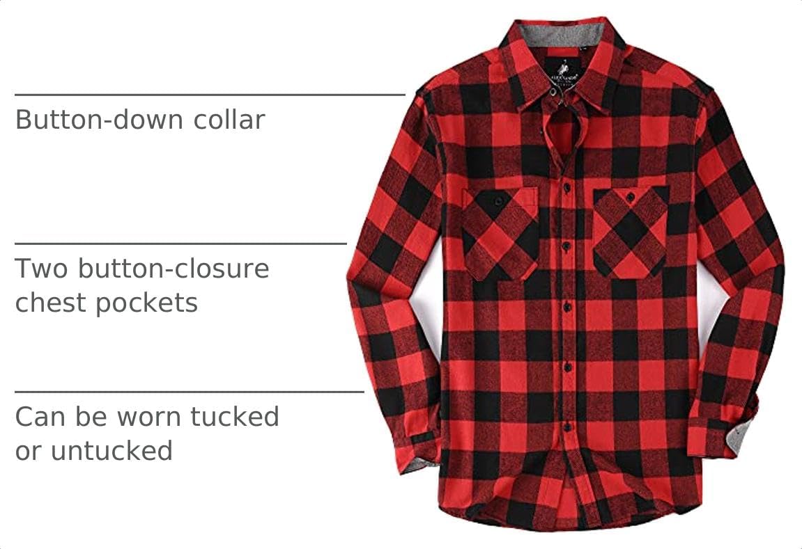 Detalle de Alex Vando Flannel Shirts for Men Regular Fit Button-Down Flannel Shirt