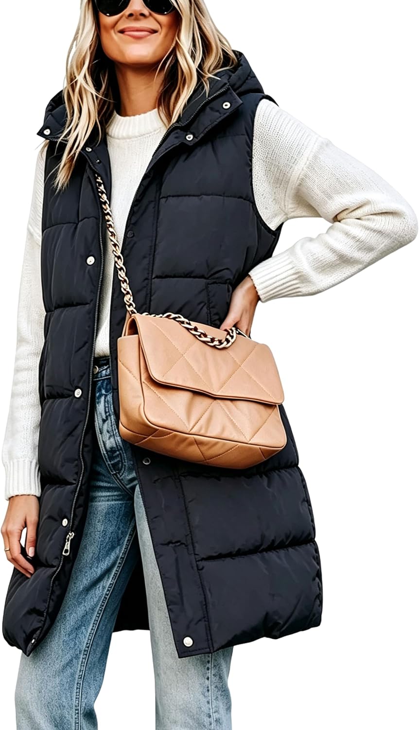 Detalle de Tanming Women's Long Puffer Vest with Removable Hood