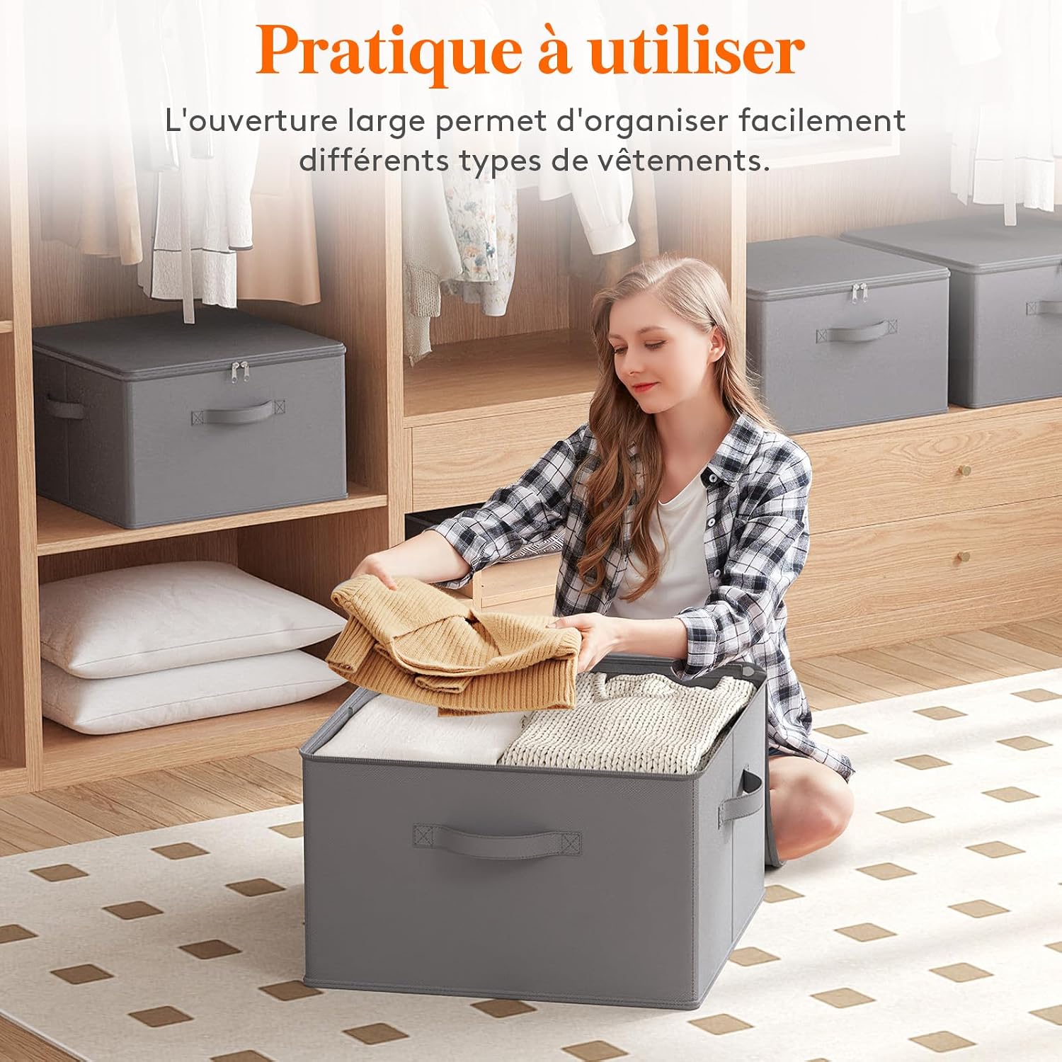 Detalle 1 de Lifewit 24300 set van 3 opbergdozen, 40 liter, met rits en stoffen deksel