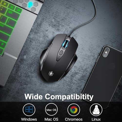 Detalle de Uineer Ratón óptico USB con cable, 7200 DPI ajustables y 6 botones
