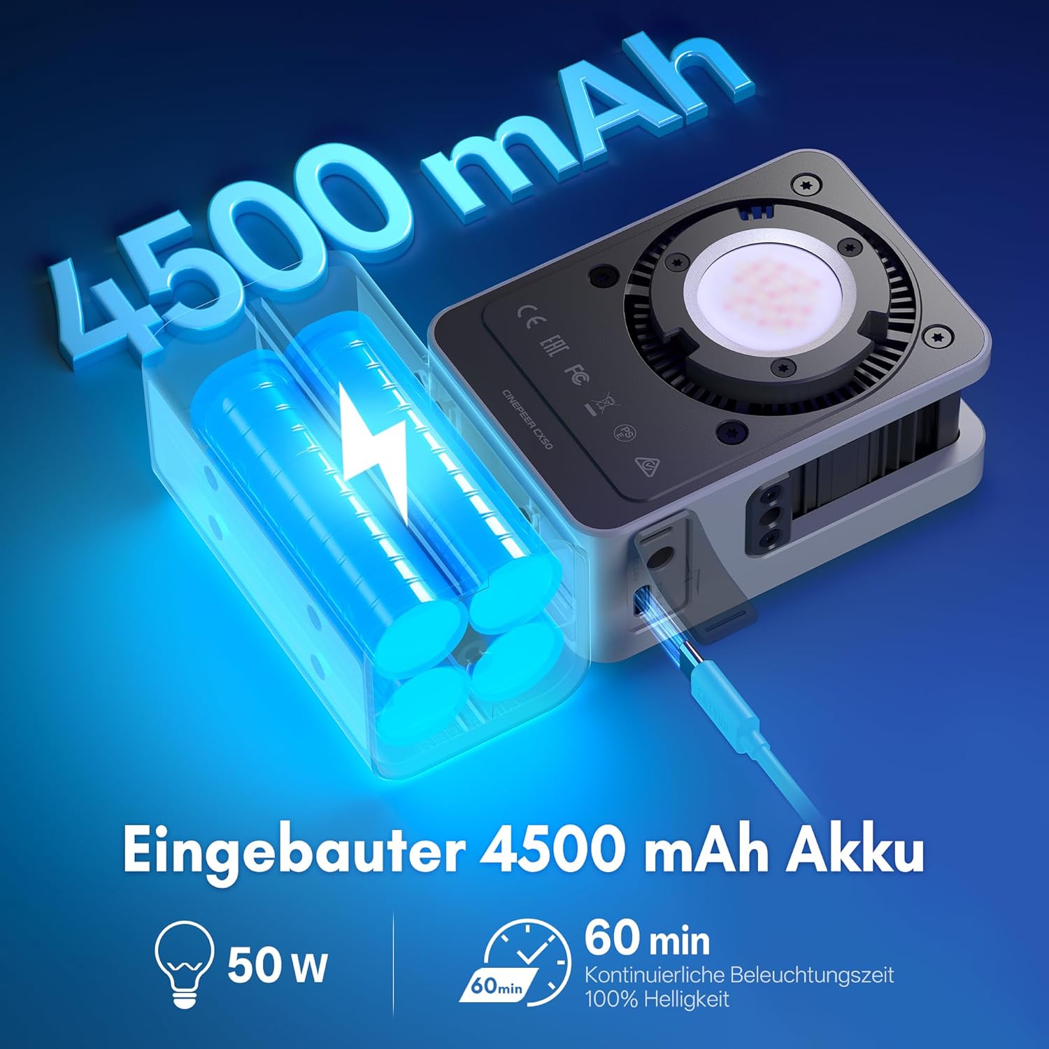 Thumbnail 4 de ZHIYUN CINEPEER CX50 RGB LED Videolicht – kompakt, leistungsstark und app-gesteuert