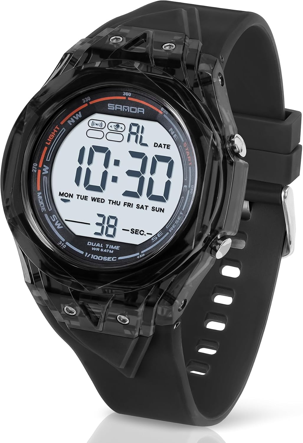 Detalle de TICKEEN digitale Sportuhr für Herren mit Alarm, Countdown, Stoppuhr, LED-Licht und 30 m Wasserdicht